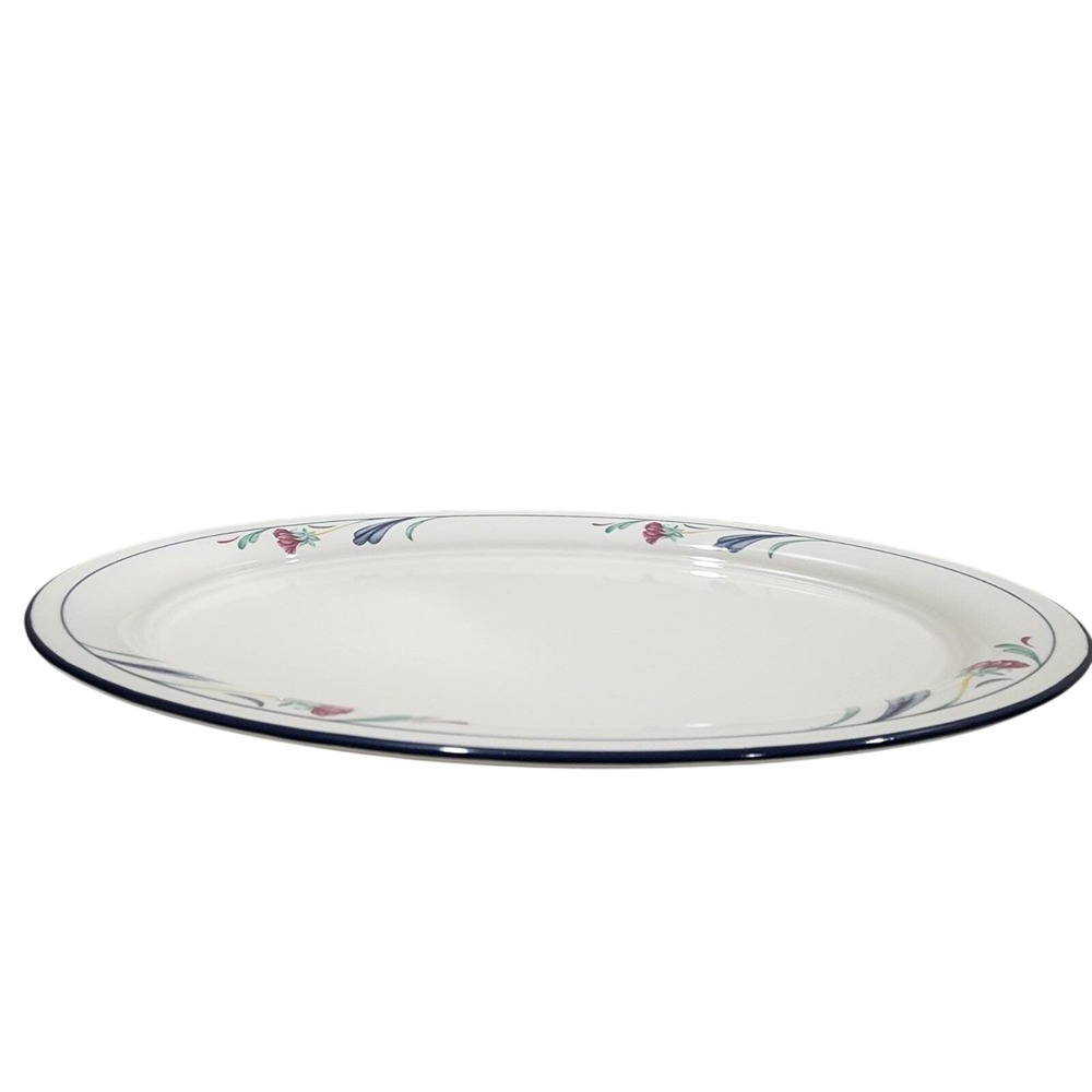 Lenox Poppies On Blue Oval Platter 14.25" x 10.5" Chinastone USA Red Floral